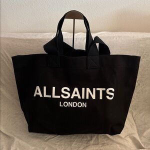 ALL SAINTS XL Acari Canvas Black & White Canvas Double Handle Tote Bag